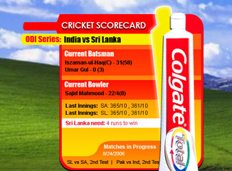 Cricket Scorecard for Colgate Cricket Scorecard for Colgate
